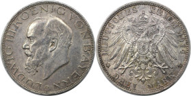 Deutsche Münzen und Medaillen ab 1871, REICHSSILBERMÜNZEN, Bayern. Ludwig III. (1913-1918). 3 Mark 1914 D. Silber. Jaeger 52. Sehr Schön-Vorzüglich. F...