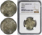Deutsche Münzen und Medaillen ab 1871, REICHSSILBERMÜNZEN, Lübeck. 2 Mark 1905 A. Silber. Jaeger 81. NGC MS 63