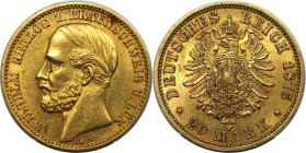Deutsche Münzen und Medaillen ab 1871, REICHSGOLDMÜNZEN, Braunschweig-Lüneburg, Wilhelm (1831-1884). 20 Mark 1875 A. Gold. 7,96 g. Jaeger 203. Fast Vo...