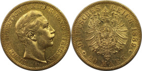 Deutsche Münzen und Medaillen ab 1871, REICHSGOLDMÜNZEN. Preußen. Wilhelm II. (1888-1918). 20 Mark 1889 A. Gold. 7,92 g. Jaeger 250. Fast Vorzüglich...