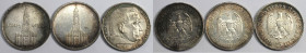 Deutsche Münzen und Medaillen ab 1871, 3. REICH 1933-1945. 2 x 5 Reichsmark 1934 und 5 Reichsmark 1936. Lot von 3 Münzen. Silber. Jaeger 356, 357, 360...