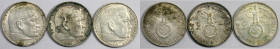 Deutsche Münzen und Medaillen ab 1871, 3. REICH 1933-1945. Paul von Hindenburg. 3 x 2 Reichsmark 1937-1939. Lot von 3 Münzen. Silber. Jaeger 366. Bild...