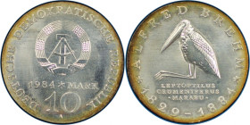 Deutsche Münzen und Medaillen ab 1945, Deutsche Demokratische Republik bis 1990. 100. Todestag Alfred Brehm. 10 Mark 1984 A. Silber. Jaeger 1597. Stem...