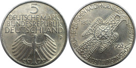 Deutsche Münzen und Medaillen ab 1945, BUNDESREPUBLIK DEUTSCHLAND. Germanisches Museum. 5 Mark 1952 D, Silber. Jaeger 388. Vorzüglich-stempelglanz