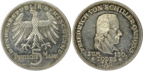 Deutsche Münzen und Medaillen ab 1945, BUNDESREPUBLIK DEUTSCHLAND. Zum 150. Todestag von Friedrich von Schiller. 5 Mark 1955 F. Silber. Jaeger 389. Vo...