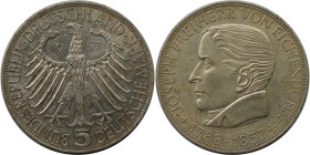 Deutsche Münzen und Medaillen ab 1945, BUNDESREPUBLIK DEUTSCHLAND. Todestag von Joseph Freiherr von Eichendorff. 5 Mark 1957 J. Silber. Jaeger 391. Vo...