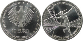 Deutsche Münzen und Medaillen ab 1945, BUNDESREPUBLIK DEUTSCHLAND. "IAAF Leichtathletik-WM Berlin 2009". 10 Euro 2009 F. Silber. KM 279. Stempelglanz