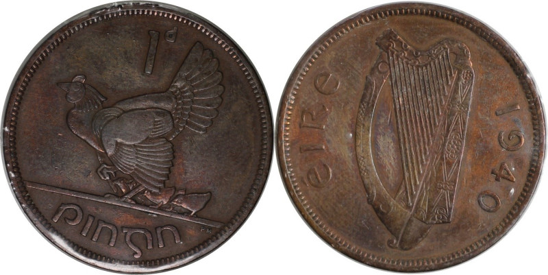 Europäische Münzen und Medaillen, Irland / Ireland. Henne mit Küken. Penny 1940....