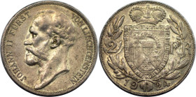 Europäische Münzen und Medaillen, Liechtenstein. Johann II. (1858-1929). 2 Franken 1924, Bern. Silber. 10,02 g. HMZ 2-1380a. Vorzüglich