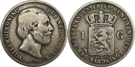 Europäische Münzen und Medaillen, Niederlande / Netherlands. Willem III. (1849-1890). 1 Gulden 1851. Silber. KM 93. Sehr schön. Patina