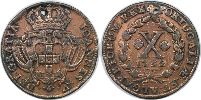 Europäische Münzen und Medaillen, Portugal. Johann V. 10 Reis 1732. Kupfer. KM 2...