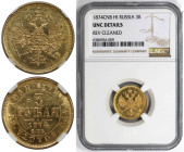 Russische Münzen und Medaillen, Alexander II. (1854-1881). 3 Rubel 1874 SPB NI, Gold. Bitkin 36 (R). NGC UNC DETAILS REV CLEANED