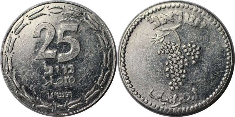 Weltmünzen und Medaillen, Israel. 25 Mils 1949. Entsprechende Jahrgangsmünze. Al...