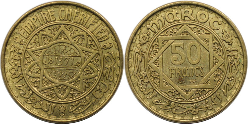 Weltmünzen und Medaillen, Marokko / Morocco. Mohammed V. 50 Francs 1952 (AH 1371...