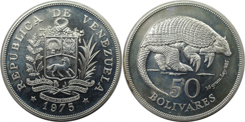 Weltmünzen und Medaillen, Venezuela. Gürteltier. 50 Bolivares 1975. 35,0 g. 0.92...