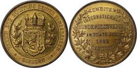 Medaillen und Jetons, Hundesport / Dog sports. "Verein zur Züchtung Reiner Hunderassen - Giessen" Medaille 1899, Bronze. Fergold. 45 mm. 38.04 g. Stem...