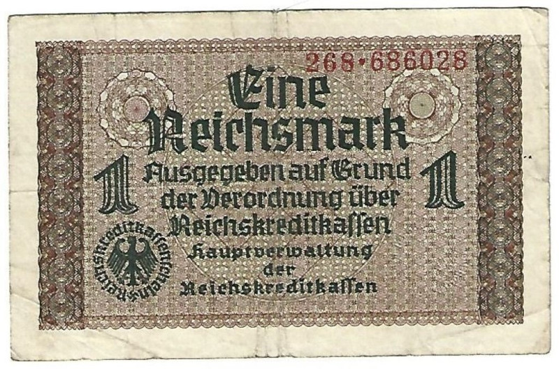 Banknoten, Deutschland / Germany. 1 Reichsmark ND (1939-1945). R.551a. Mit Stemp...