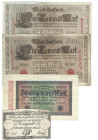 Banknoten, Deutschland / Germany, Lots und Sammlungen. 2 x 1000 Mark 1910. 20000 Mark 1923. Dazu: Frankreich, 25 Sols 1796. Lot von 4 Banknoten. Bild ...