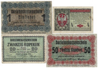 Banknoten, Deutschland / Germany, Lots und Sammlungen. Besetzung Russland. Posen, Ostbank für Handel und Gewerbe, Darlehnsrfsse Ost. 20 Kopeken, 50 Ko...