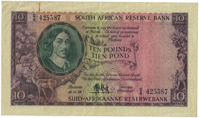 Banknoten, Südafrika / South Africa. 10 Pounds 1958. Pick 99. II-