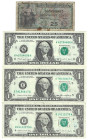 Banknoten, USA / Vereinigte Staaten von Amerika, Federal Reserve Bank Notes. 3 x 1 Dollar 1985-1988. Dazu: Military Payment Certificates, 25 Cents (19...