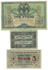 Banknoten, Lots und Sammlungen Banknoten. Georgien, 3 Rubel 1919, Pick 8. Russland, 3 Rubel 1918, Pick S0409. Lettland, 3 Rubel 1919, Pick R2. Lot von...