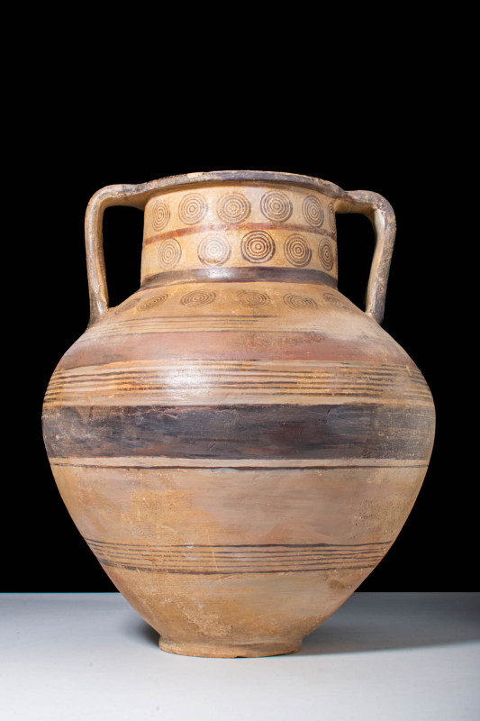 LARGE CYPRIOT AMPHORA WITH PAINTED SPIRALS

 Ca. 900 - 700 BC A Cypriot potter...