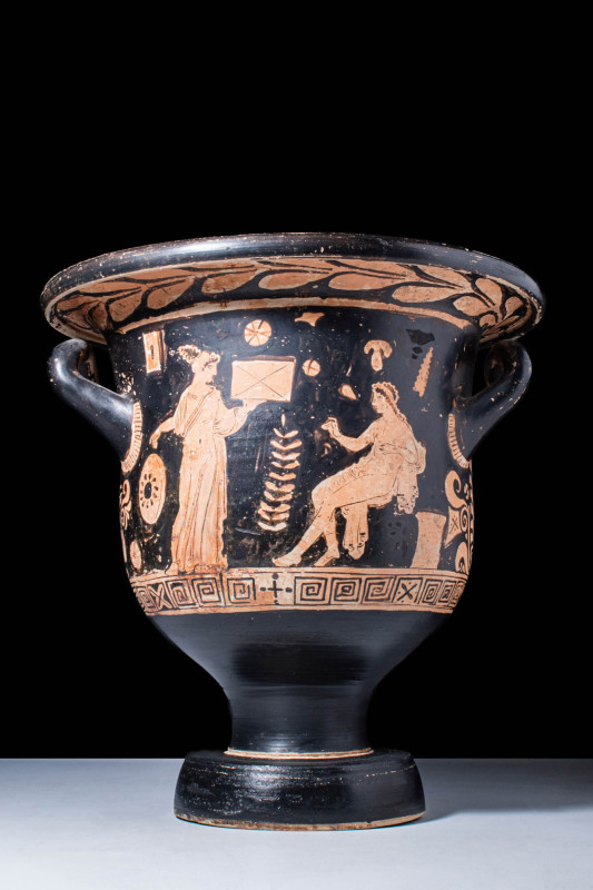 APULIAN BELL KRATER WITH OFFERING SCENE MADE BY THE PAINTER OF THE LONG OVERFALL...