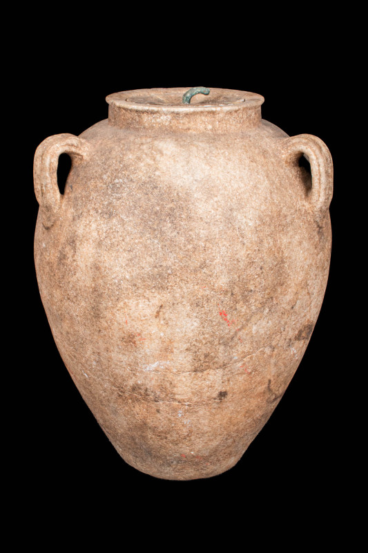 MASSIVE HELLENISTIC STONE JAR WITH HANDLES 

 Ca. 300 - 100 BC An exquisite He...