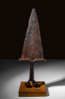 IBERIAN TRIANGULAR IRON PUGIO DAGGER

 Ca. 500 - 300 BC A rare Iberian triangular iron pugio dagger. An early example of a forged-iron dagger known ...