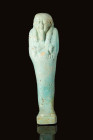 EGYPTIAN FAIENCE USHABTI WITH HIEROGLYPHIC INSCRIPTION

 Late Period, Ca. 664 - 332 BC An Egyptian faience ushabti covered in lustrous layers of tur...