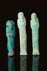 EGYPTIAN FAIENCE USHABTI GROUP

 Late Period, Ca. 688-332 BC A set of three finely modelled blue-glazed faience ushabti figures in mummiform pose. E...