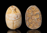 EGYPTIAN STEATITE SCARAB WITH 12 CONCENTRIC CIRCLES

 Second Intermediate Period / Hyksos period, Ca. 1700 - 1550 BC An Egyptian Second Intermediate...