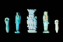 SET OF EGYPTIAN FAIENCE AMULETS

 Third Intermediate Period - Late Period, Ca. 1069 - 332 BC An ensemble of five mould-formed faience amulets covere...