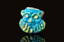 EGYPTIAN FAIENCE AMULET OF BES

 New Kingdom, Ca. 1550 - 1069 BC An Egyptian mould-formed faience amulet of the deity Bes with a long beard. Bes's h...