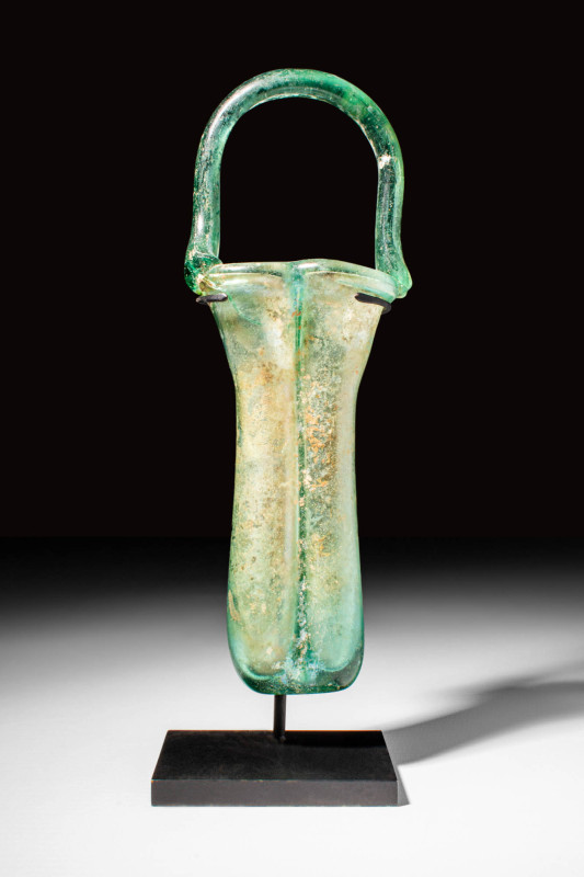 ROMAN GLASS DOUBLE BALSAMARIUM WITH BASKET HANDLE

 Ca. AD 400 - 500 A Roman g...