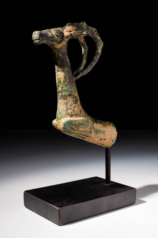 ACHAEMENID BRONZE STAG RHYTON PROTOME ON STAND 

 Ca. 500 - 400 BC An Achaemen...