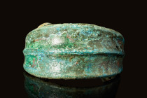 KOBAN BRONZE BRACELET WITH SPIRALS

 Ca. 1100 - 400 BC An ancient Koban bracelet with finials embellished by spirals. Interior undecorated; green/bl...