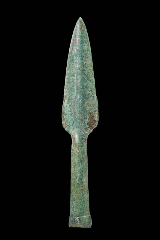 BRONZE AGE SOCKETED SPEARHEAD

 Ca. 1200 - 800 BC A Bronze Age spearhead featu...