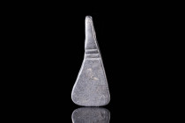 VIKING SILVER AXE SHAPED PENDANT 

 Ca. AD 800 - 1100 A silver Viking amulet in the shape of a bearded axe head. Where the handle would have been at...