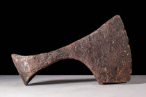 VIKING IRON AXE HEAD WITH LONG BLADE

 Ca. AD 800 - 1100 A Viking iron bearded axe head with a heavy sharp blade and a socket reinforced to accommod...