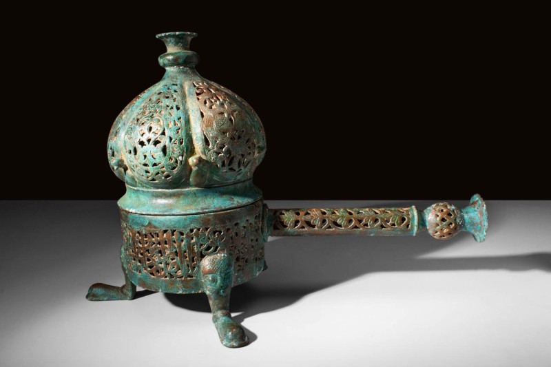 KHORASAN BRONZE OPENWORK INCENSE BURNER

Ca. AD 1200 - 1300.
A Khorasan bronz...