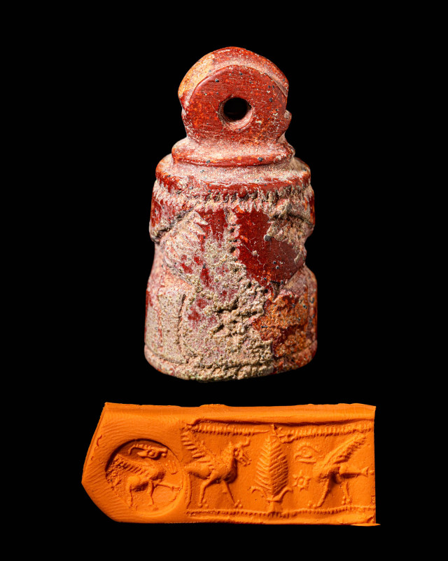 URARTIAN RED STONE STAMP CYLINDER SEAL - ORIGINAL LAMBERT REPORT

 Ca. 800 - 6...