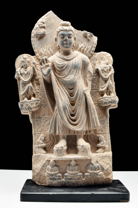 GANDHARAN STONE STELE DEPICTING THE TWIN MIRACLE

 Ca. AD 200 - 300 A stone ca...