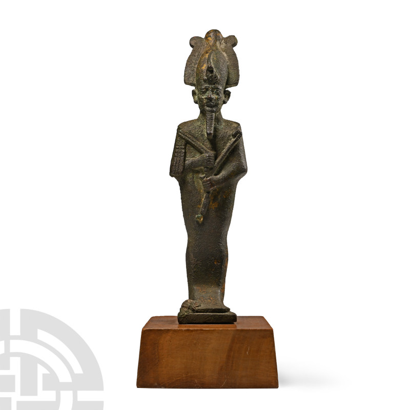 Late Period, 664-332 B.C.. Solid cast mummiform figure standing on an integral p...