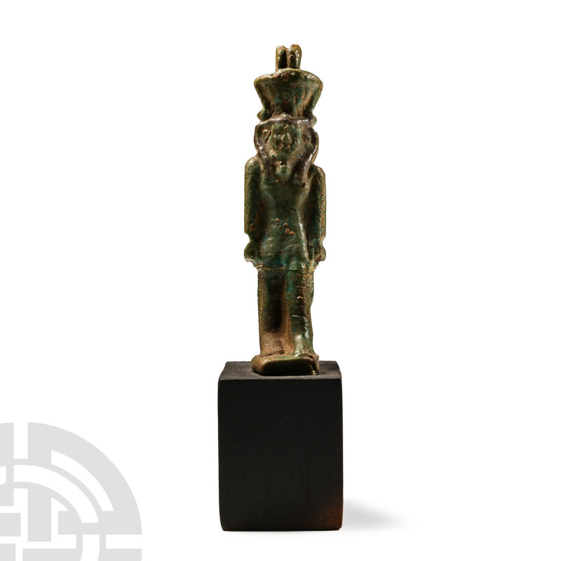 Ptolemaic Period, 332-30 B.C.. Turquoise faience standing figure of Nefertum in ...