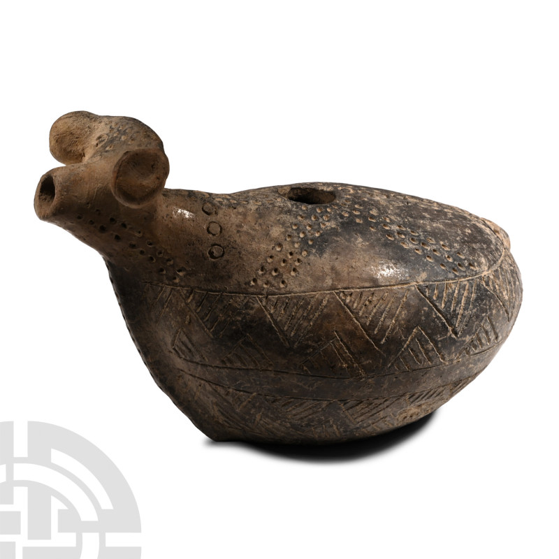 19th-18th century B.C.. Ovoid in plan with ram-head finial and spout. filling-ho...