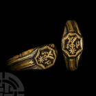 Large Medieval 'Published' Gilt Bronze Merchant's Monogram Glove Ring