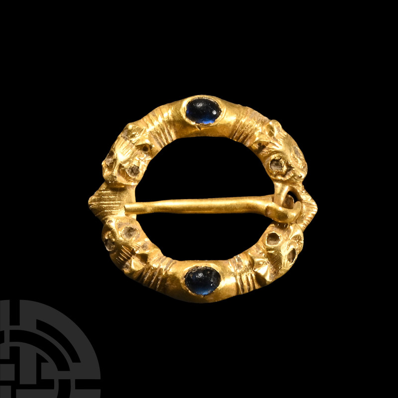 13th-14th century A.D.. Annular in plan with two segmented hoop, inset sapphire ...