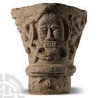 Medieval Limestone Cloister Capital with Green Man Heads